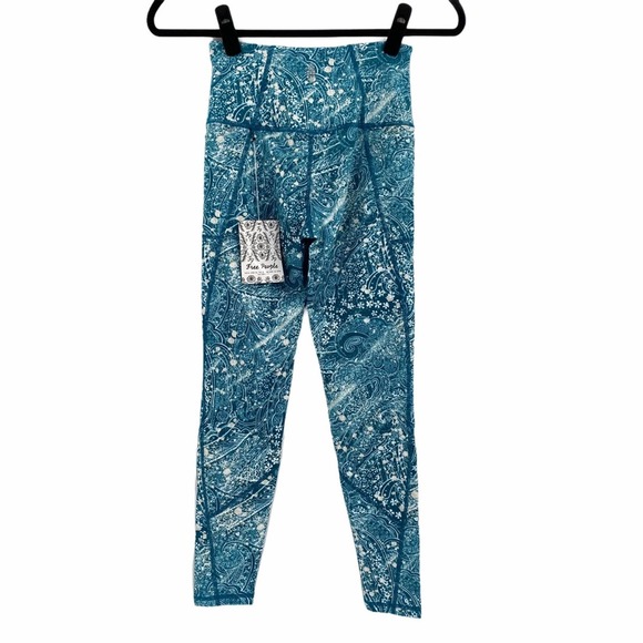 Free People FP Movement Womens Plie All Day Floral Leggings Blue Peacock Size XS - Picture 6 of 11
